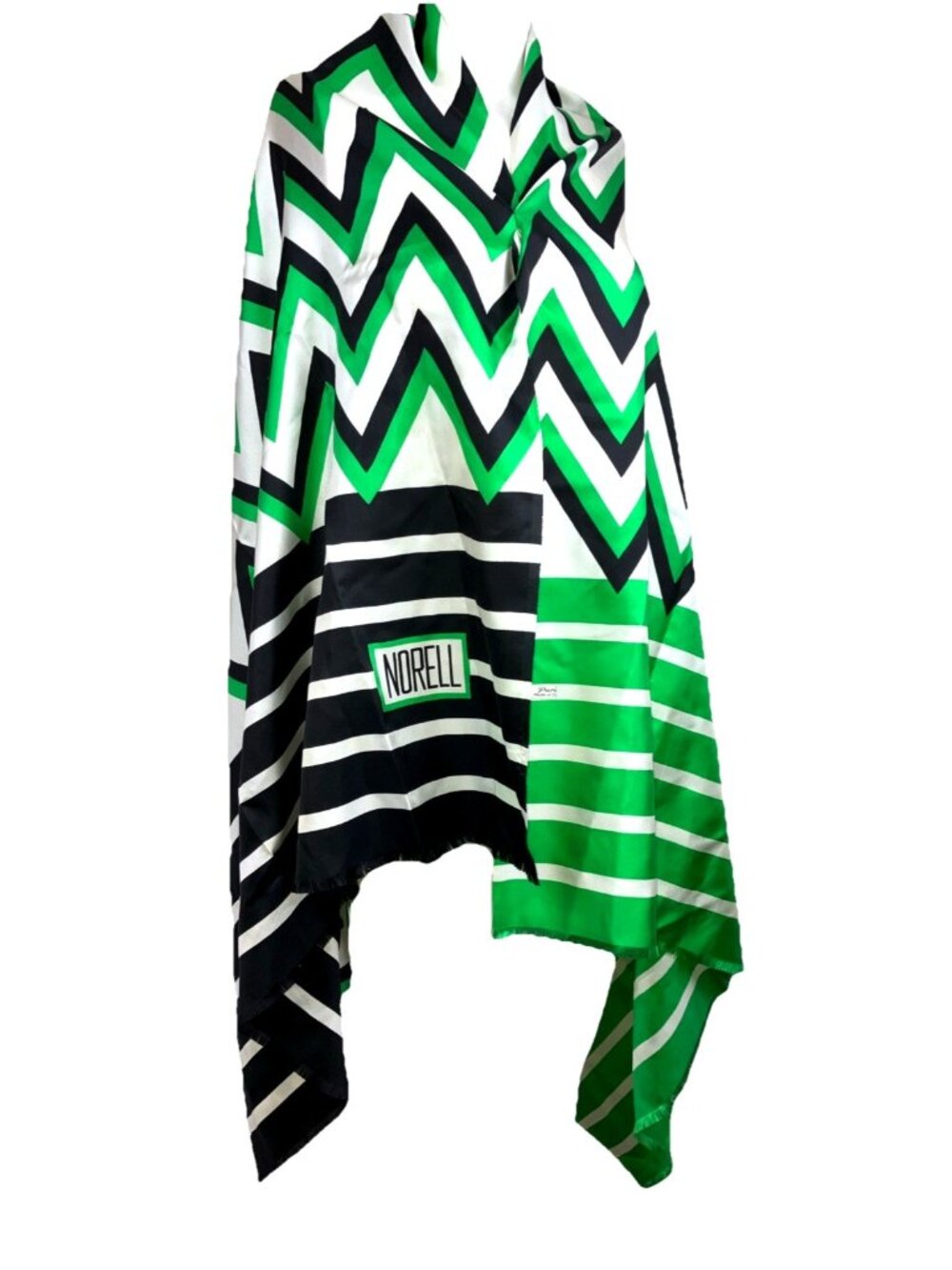 RARE Norell 37 X 57 XL shawl Scarf Silk Twill Chevron Logo 50s 60s Wrap Cape